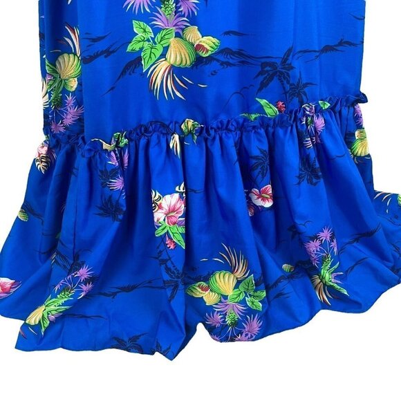 Hilo Hattie Womens Maxi Hawaiian Dress Vintage Blue Floral Tie Straps Small - Picture 6 of 8